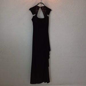 Purple evening dress with lace sleeves